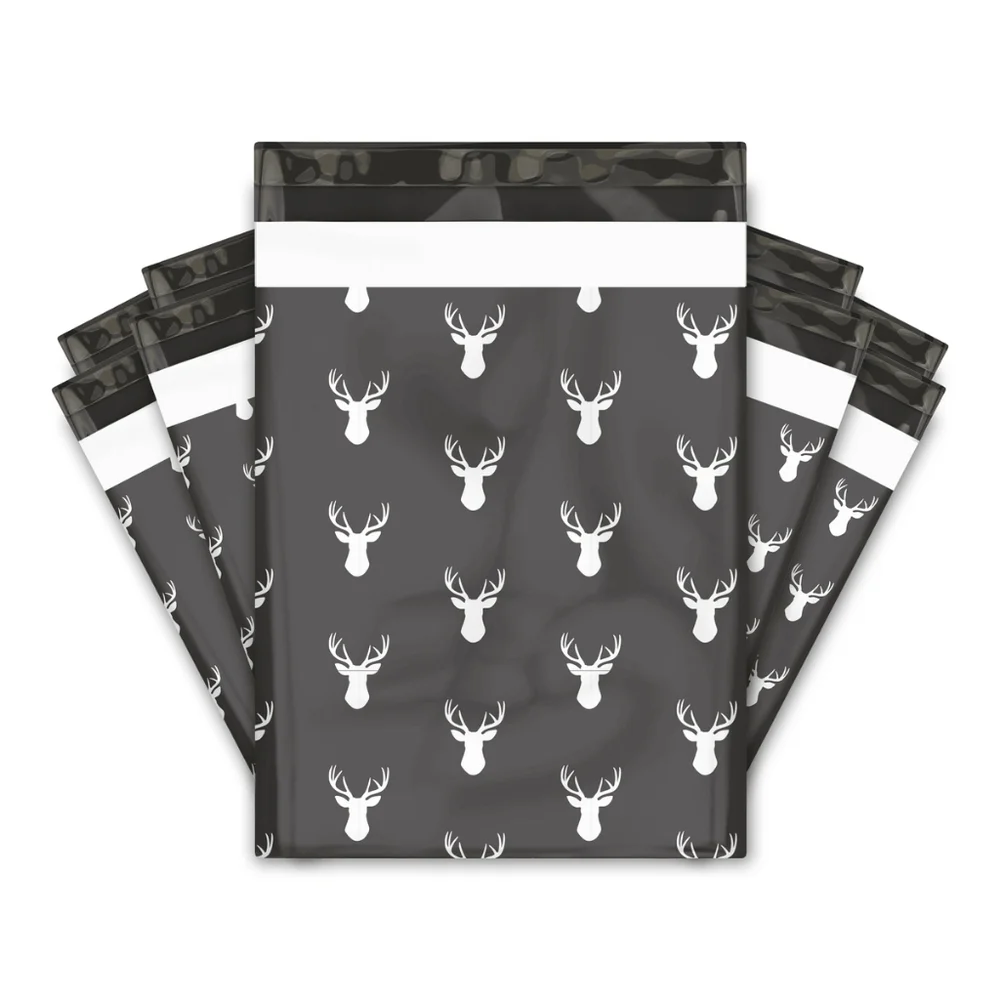 Charcoal Deer Heads Designer Poly Mailers Premium Print Set Of 25